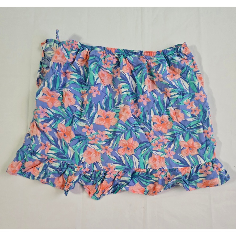 OshKosh B'gosh Girls Blue Floral Ruffle Faux Wrap Skort Size 12 Tropical Print - Picture 9 of 12